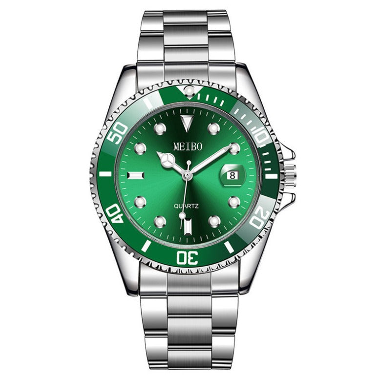 Magnifying Glass Calendar Mens Watch With A Steel Strap