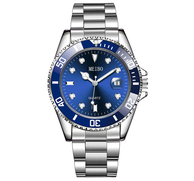 Magnifying Glass Calendar Mens Watch With A Steel Strap